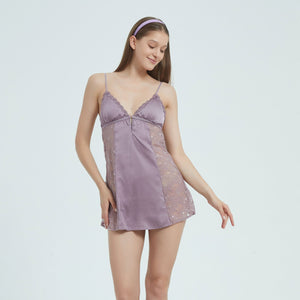 Lavender Dream Lace Satin Slip - Risette 