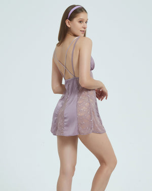 Lavender Dream Lace Satin Slip - Risette 