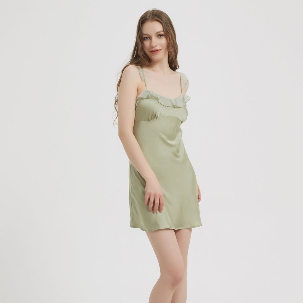 Light Olive Green Silk Slip Dress - Risette 