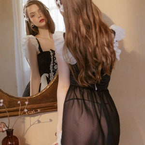 Lolita Kawaii sexy Maid Babydoll Choker Lace Nightdress - Risette 