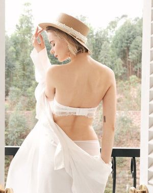 Nude Adjustable Strap Lacey Sexy Deep V Lingerie Set - Risette 