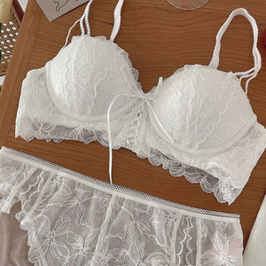Nude Adjustable Strap Lacey Sexy Deep V Lingerie Set - Risette 
