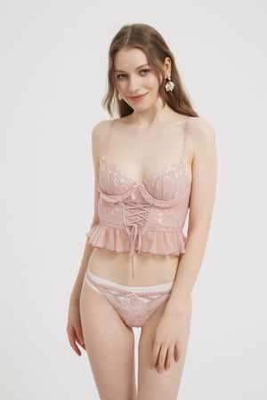 Pink Corset Bra Laced with Panty Set Lingerie - Risette 