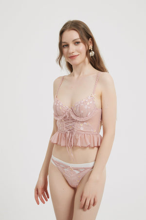 Pink Corset Bra Laced with Panty Set Lingerie - Risette 