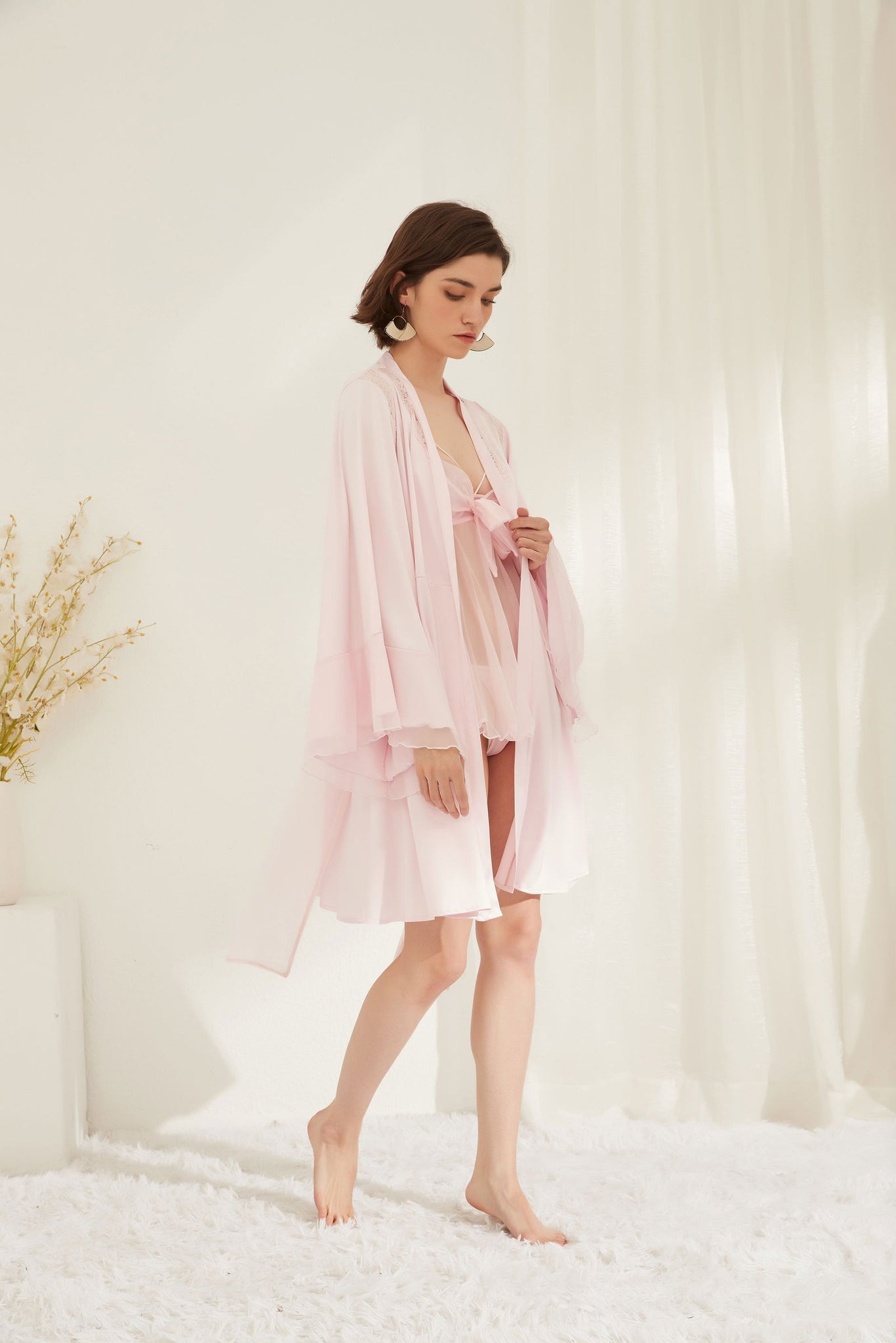 Pink Lace-Adorned Sheer Nightdress - Risette 