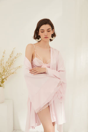 Pink Lace-Adorned Sheer Nightdress - Risette 