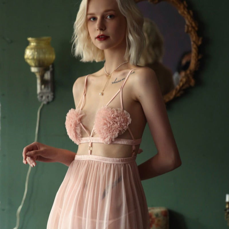 Pink Thin Sexy Backless Night Dress with Panty - Risette 