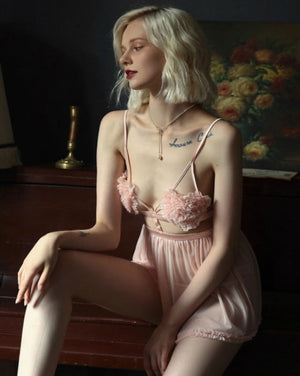 Pink Thin Sexy Backless Night Dress with Panty - Risette 
