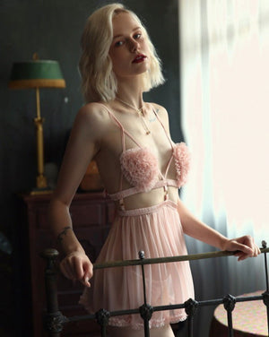 Pink Thin Sexy Backless Night Dress with Panty - Risette 