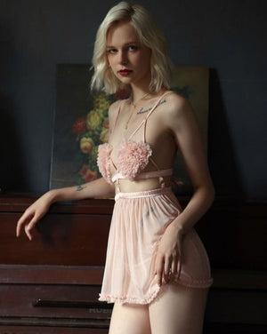Pink Thin Sexy Backless Night Dress with Panty - Risette 
