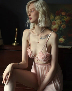 Pink Thin Sexy Backless Night Dress with Panty - Risette 