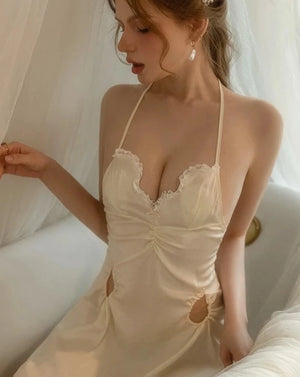 Silky Sexy Beige Nightdress with Chest Pad Lingerie