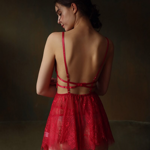 Scarlet Elegance Lace Bralette and Skirt Set - Risette 