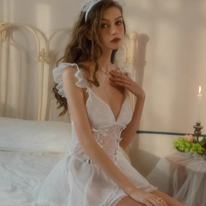 Romantic White Lace Babydoll Nightdress