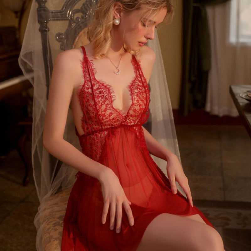 Sexy Cross back Nightdress in Red - Risette 