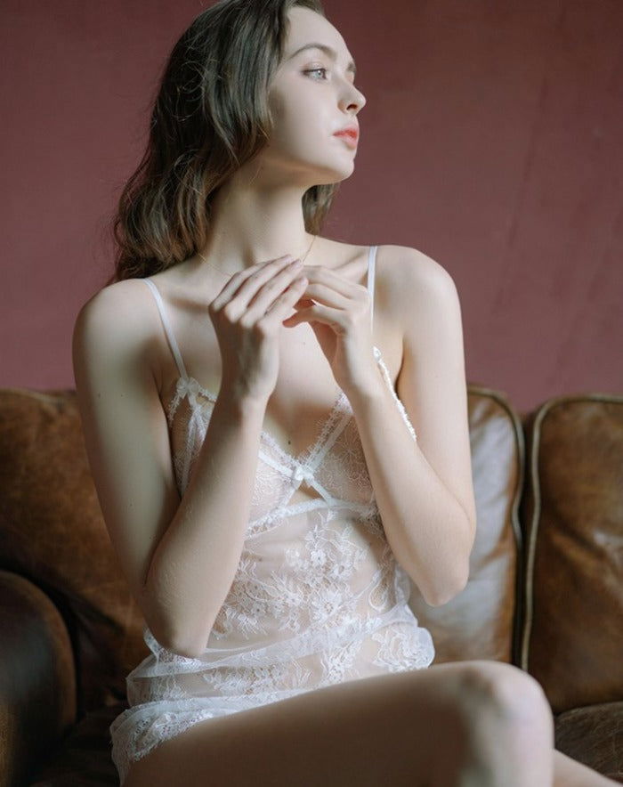 Sexy Lace Babydoll See Through Straps Lace Nightdress - Risette 