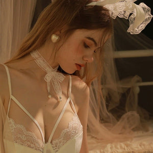 Sexy Lace White Bunny Bodysuit with Rabbit Ears - Risette 