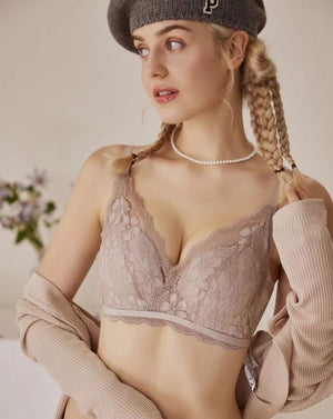 Sexy Laced Wireless Bra with Seamless Underwear Lingerie Set - Risette 
