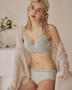 Sexy Laced Wireless Bra with Seamless Underwear Lingerie Set - Risette 