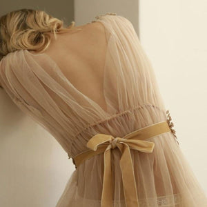 Sheer Long Dress Gauze Lace Embroidery Lingerie - Risette 