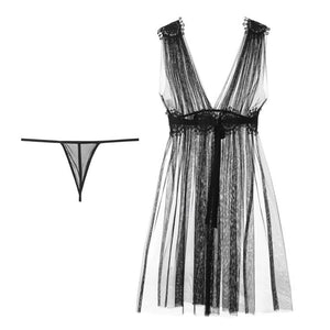 Sheer Long Dress Gauze Lace Embroidery Lingerie - Risette 