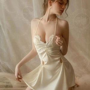 Silky Sexy Beige Nightdress with Chest Pad Lingerie - Risette 