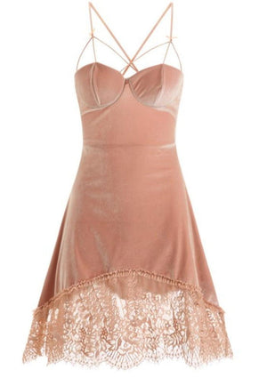 Velvet Deep V Back Cross Lace Nightgown - Risette 