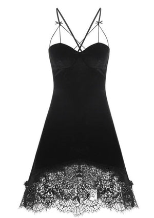 Velvet Deep V Back Cross Lace Nightgown - Risette 