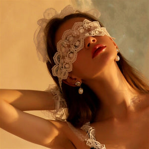 White Embroidered Eye Mask - Risette 