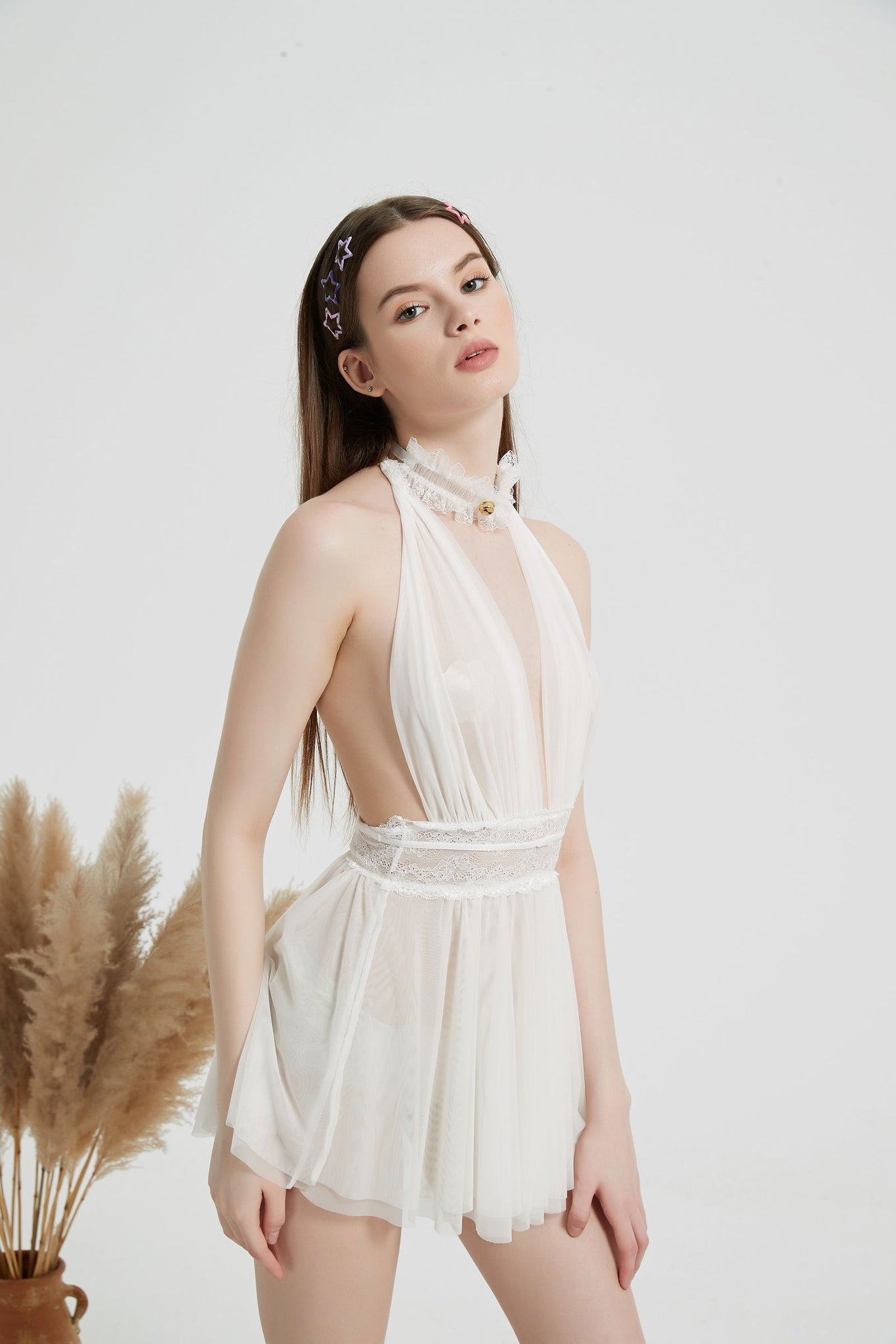 White Sexy Alluring Night Dress - Risette 