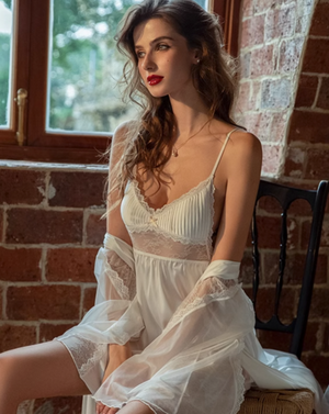 White Sexy Satin Slip Lace Nightdress Lingerie - Risette 