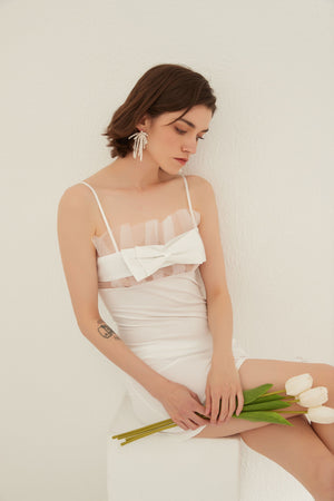 White Sheer Panel Bow-Front Midi Night Dress - Risette 