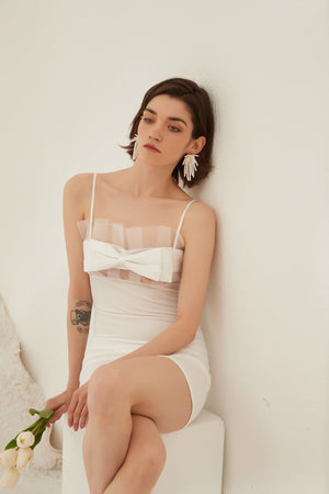 White Sheer Panel Bow-Front Midi Night Dress - Risette 