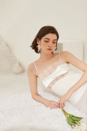 White Sheer Panel Bow-Front Midi Night Dress - Risette 