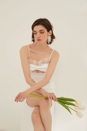 White Sheer Panel Bow-Front Midi Night Dress - Risette 