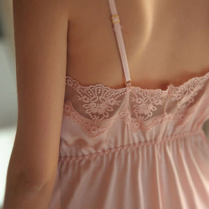 Women Lace Satin Pink Bodysuit Lingerie - Risette 
