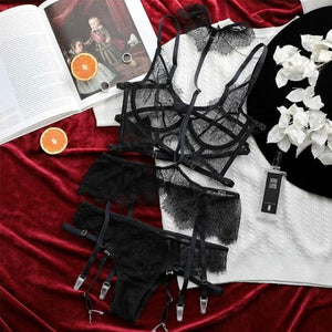 Women Lace Strap Bondage Black Temptation BDSM Lingerie - Risette 