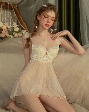 Yellow Lacey with Chest pad Nightdress - Risette 