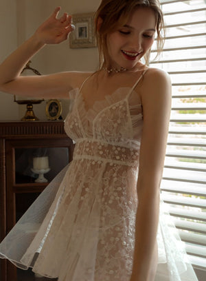 White Floral Lace Nightdress 