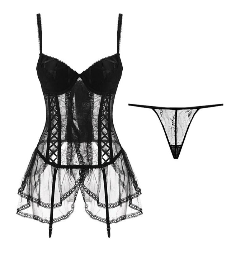 erotic transparent black corset bodysuit gothic lingerie with