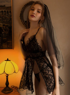 Black Floral Lace Nightdress