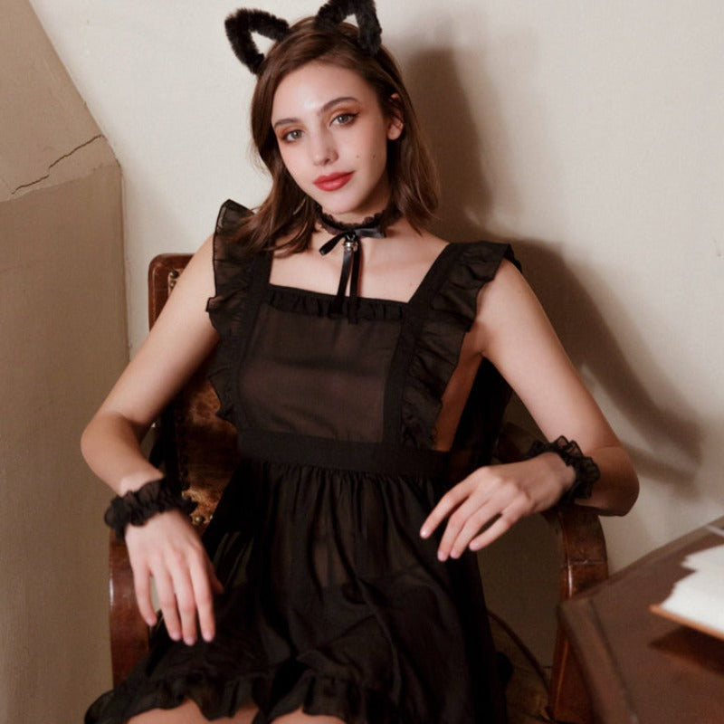 Black Cosplay Japanese Inspired Maid Costume Nighwear with Panty