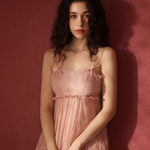 Palace Style Young Girl Princess Sleepwear Women Nightgowns Sexy Perspective Summer Double Strap Lace Nightdress with Panty