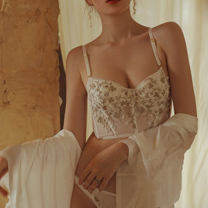 Floral Embroidered Lace Corset Top with Fine Strap Details