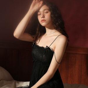 Palace Style Young Girl Princess Sleepwear Women Nightgowns Sexy Perspective Summer Double Strap Lace Nightdress with Panty