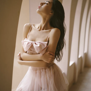 Petal Pink Satin Bow Crop Top and Tulle Ballet Skirt Set