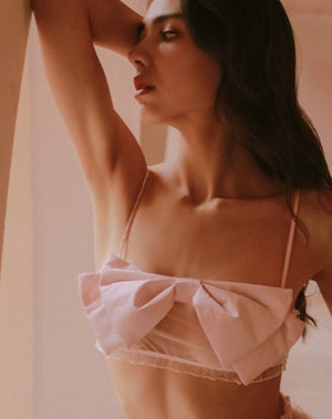 Petal Pink Satin Bow Crop Top and Tulle Ballet Skirt Set