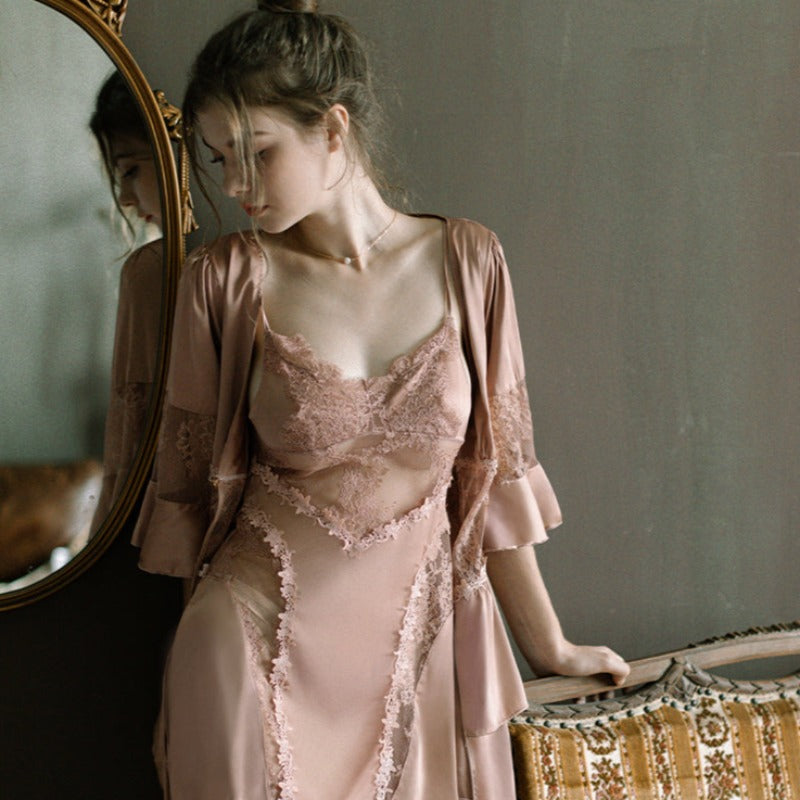 Baby Pink Chic Sheer Lace Embroidery Nightie