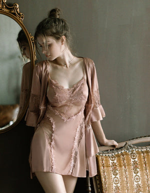 Baby Pink Chic Sheer Lace Embroidery Nightie