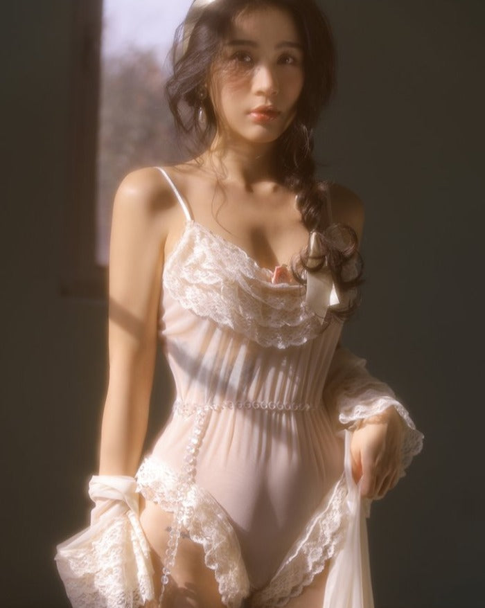 Ruffle See Through Transparent Bodycon Frills Roses Lingerie